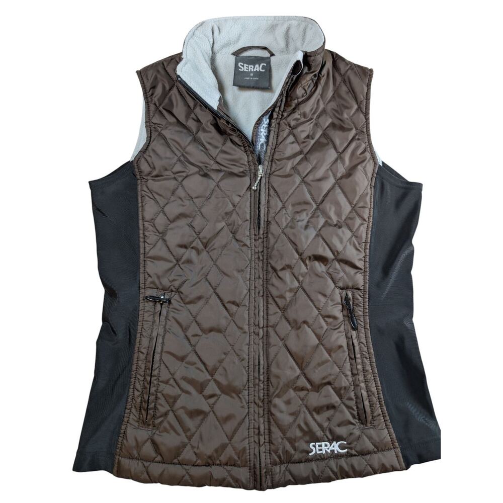 SERAC Quilted Puffer Vest Full Zip Sleeveless Pockets  Brown Size Small